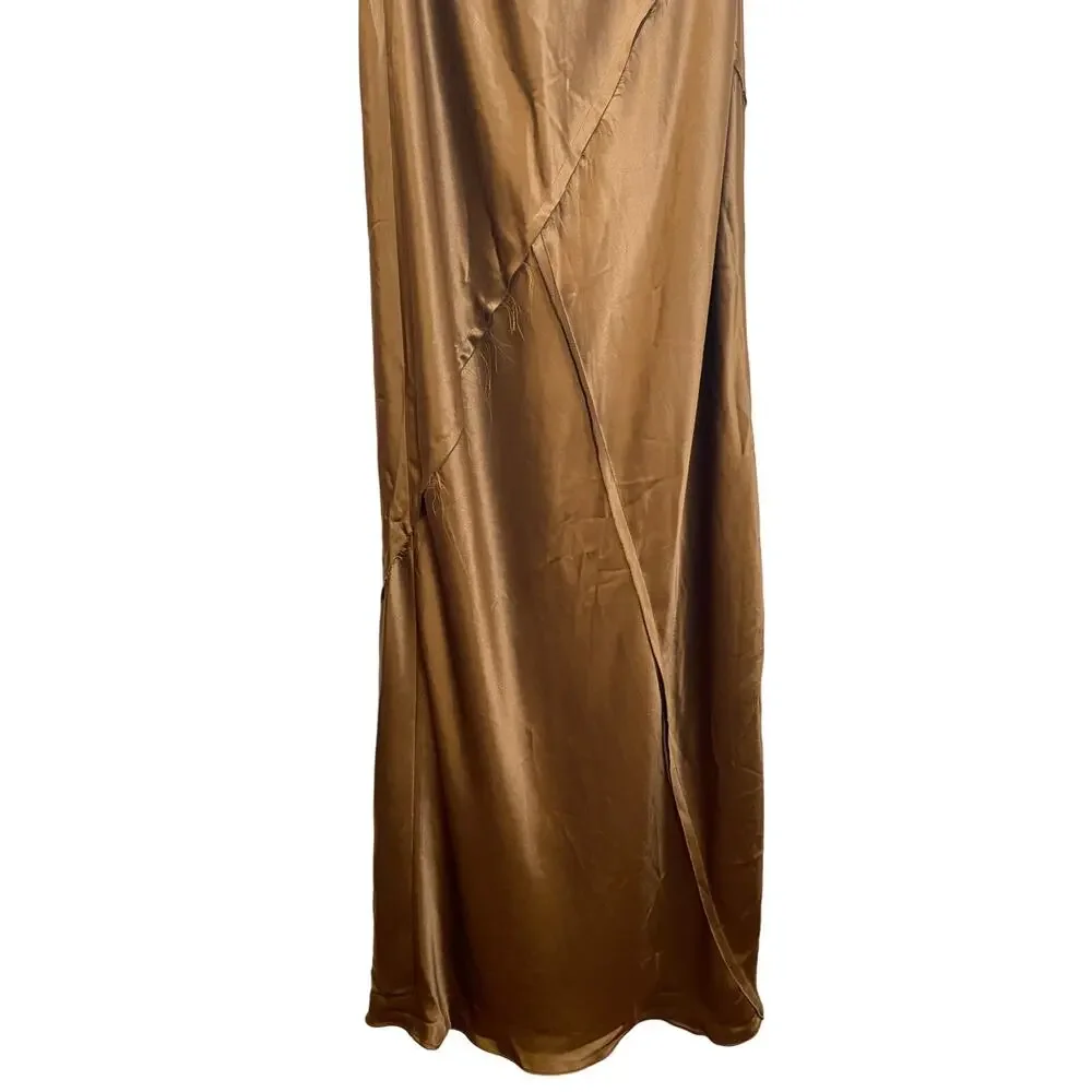 Retrofete Sylvia Dress Maxi Halter Satin Patchwork Raw Edge Formal Party Prom XL - Picture 7 of 15